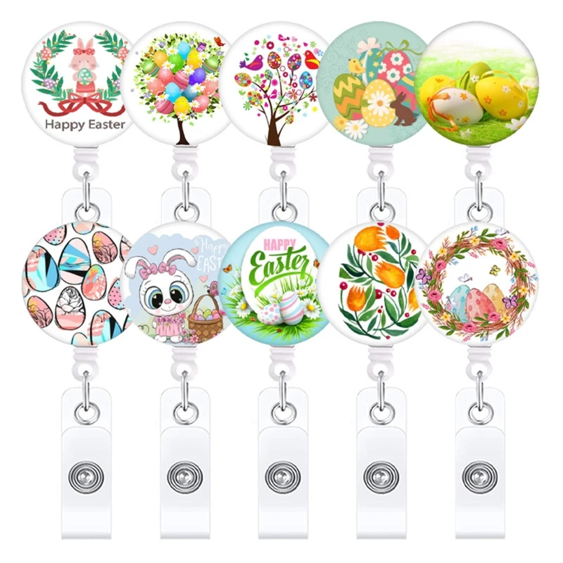 

Lovely Retractable Badge Holder with Rotatable Alligator Clips Easter Name ID Badge Reel Clip for Nurse Doctor Volunteer