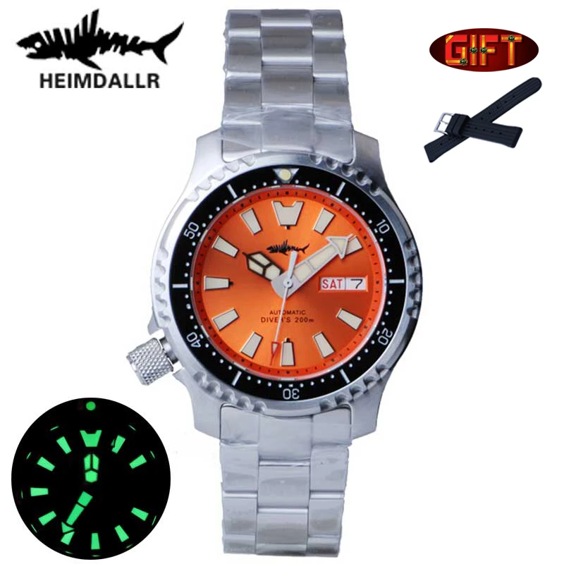 

Мужские часы для дайвинга HEIMDALLR, водонепроницаемые 200 м японские механические наручные часы с сапфировым стеклом NH36A, часы с подсветкой в вид...