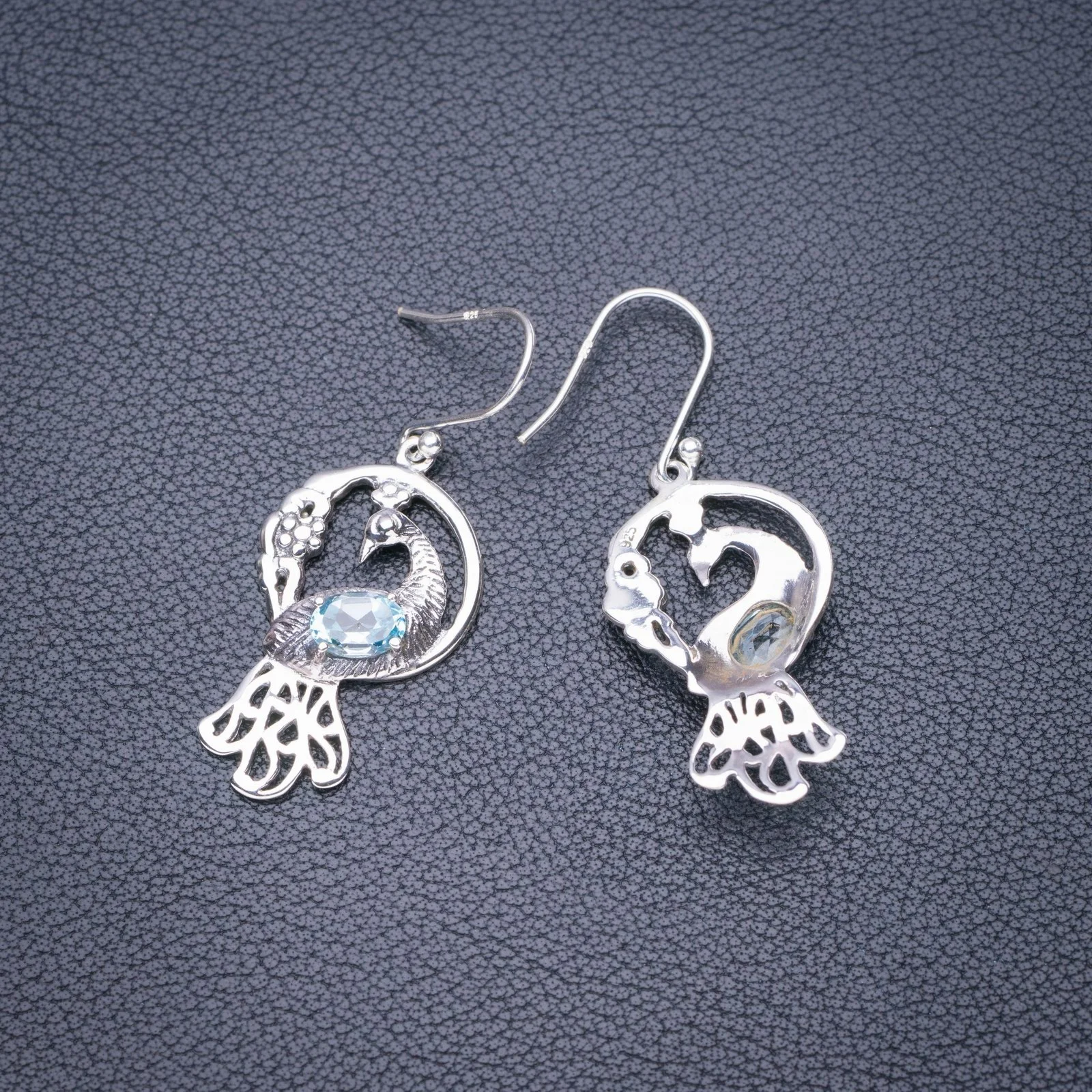 

StarGems Natural Blue Topaz Peacock Handmade 925 Sterling Silver Earrings 1.75" E6174