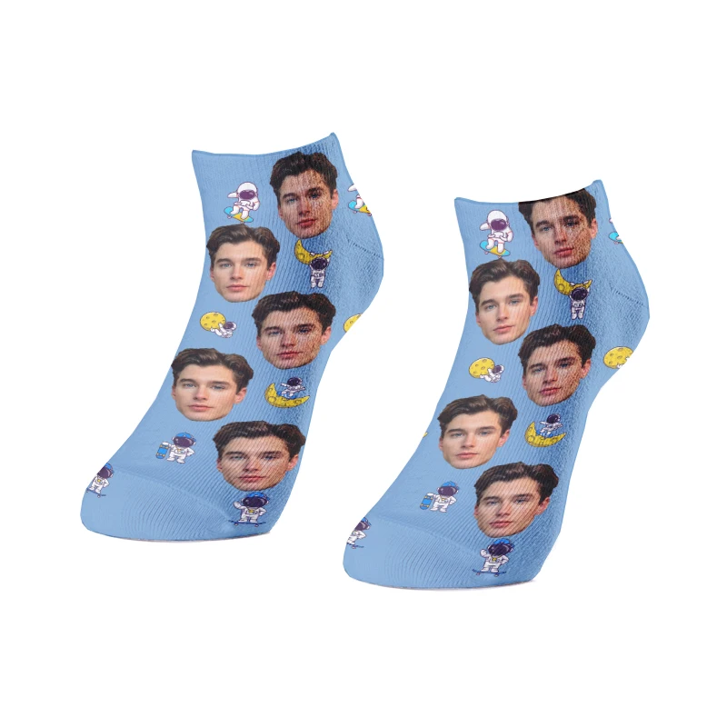 3D Cute Cartoon Astronauts Pattern Printed Short Socks for Men Women Customized Face Fashion Funny Socks DIY Design Socks