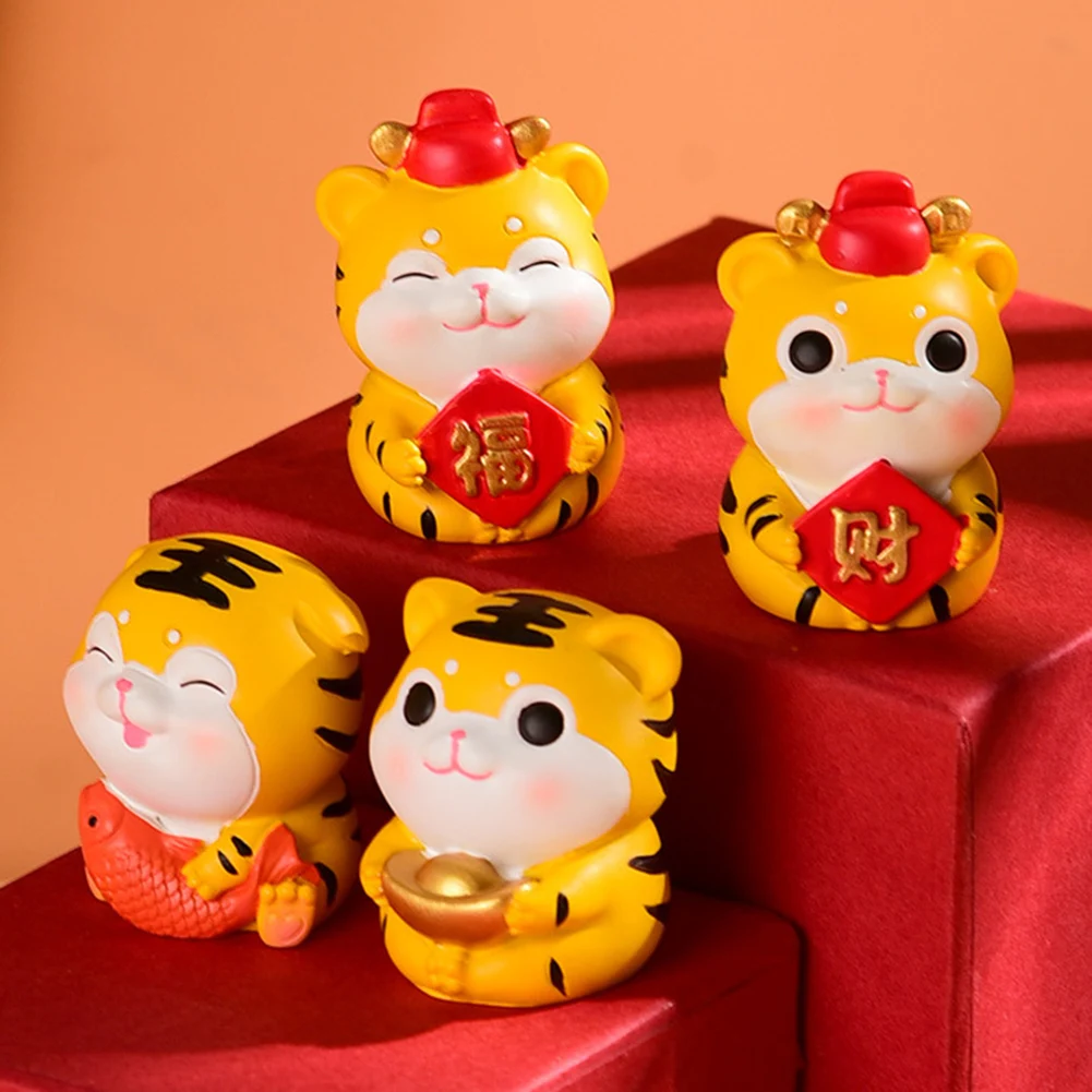 

Cute Tiger Figurines Resin Tiger Statue Desktop Ornament For 2022 Chinese New Year Car Home Porch Decoration