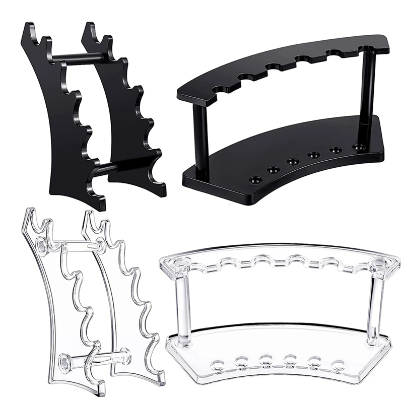 

4Pcs 6-Slot Plastic Pen Holder Stand Vertical and Horizontal Pen Display Stand Eyebrow Pen Stand Makeup (Black, Clear)