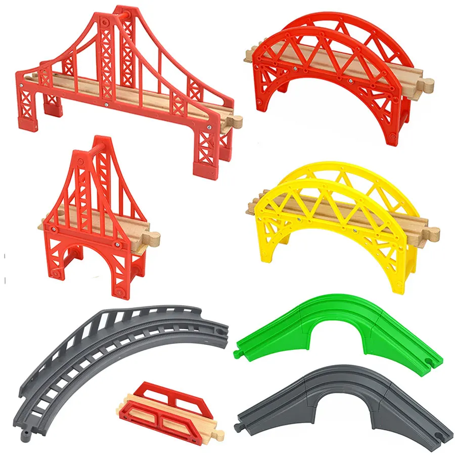 

Wooden Train Track Bridge Tunnel Uphill Biro Wooden Railway Accessories Racing Tracks Fit For Brand Educational Toys For Kids