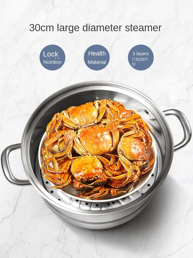 

Household Large 304 Stainless Steel Three-Layer 3-Layer Steamed Buns Cooking Soup Pot Double-Layer Steamer Gas Stove