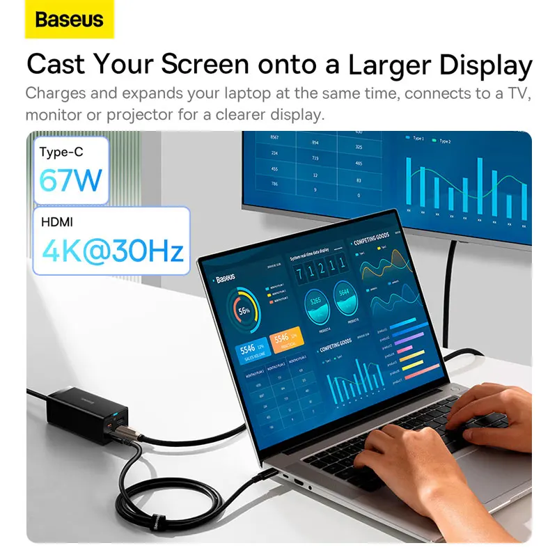 BASEUS 67 Вт GaN USB C зарядное устройство PD Быстрая зарядка для iPhone Тип концентратор 4K