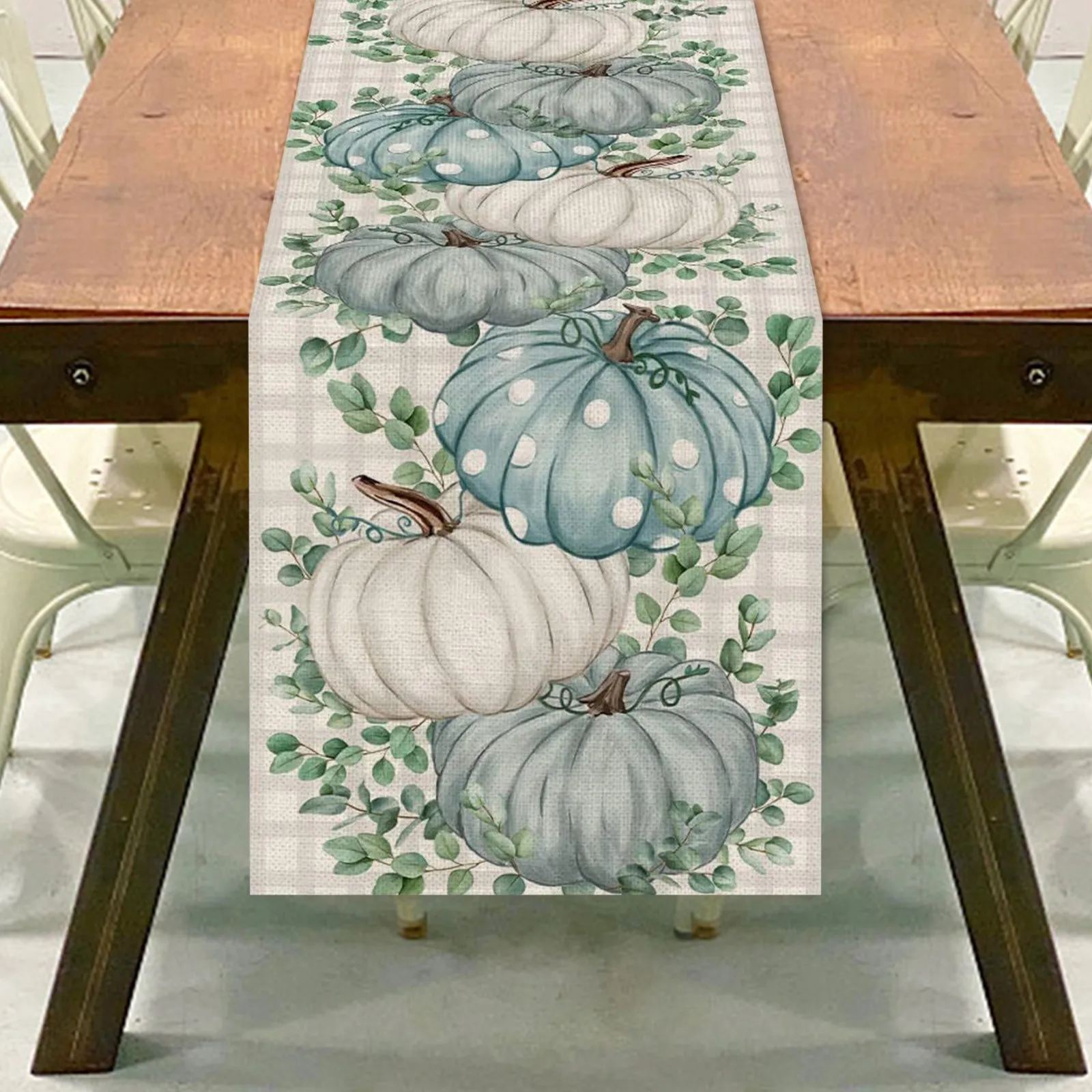 

Pumpkin And Maple Leaf Printed Table Runner Autumn Thanksgiving Event Ambience Decor Polyester Tablecloth Home Party Decoration