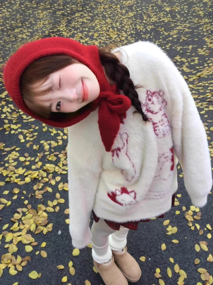 Пуловеры в стиле преппи мультяшный жаккардовый дизайн красивые милые