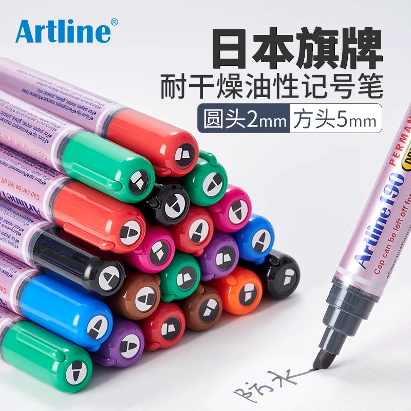 12pcs Japan Artline EK-170 round head/EK-190 square head oily marker pen, anti drying and environmentally friendly 2-5mm