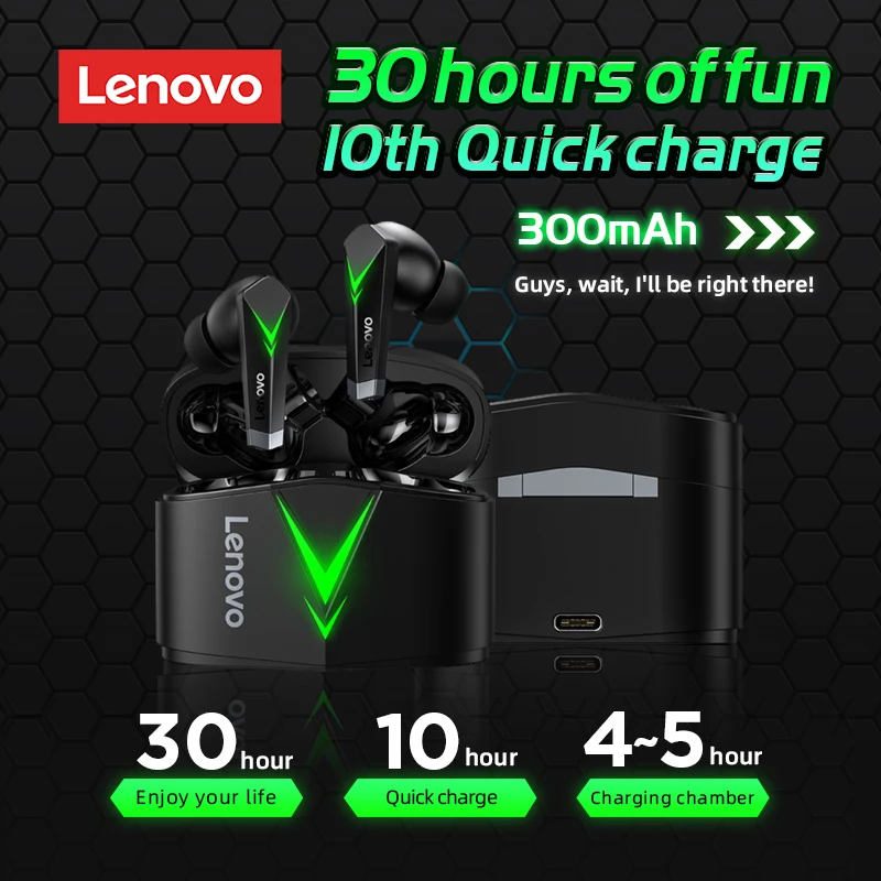 Оригинальные беспроводные наушники Lenovo LP6 с зеленым светом двухрежимные