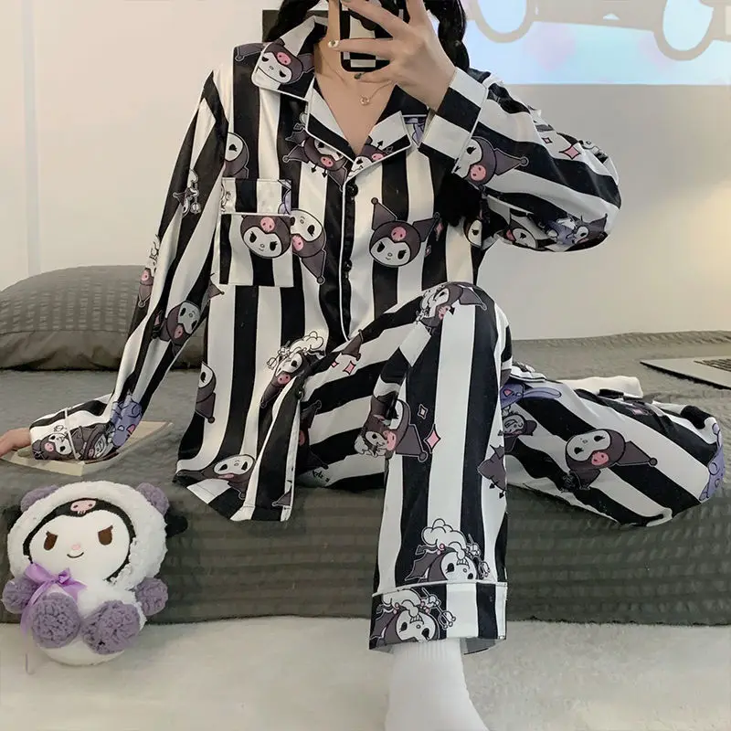 

Sanrio Kuromi Cinnamoroll Женский Брюки с длинным рукавом милый мультяшный студенческий свободный костюм Женская домашняя одежда