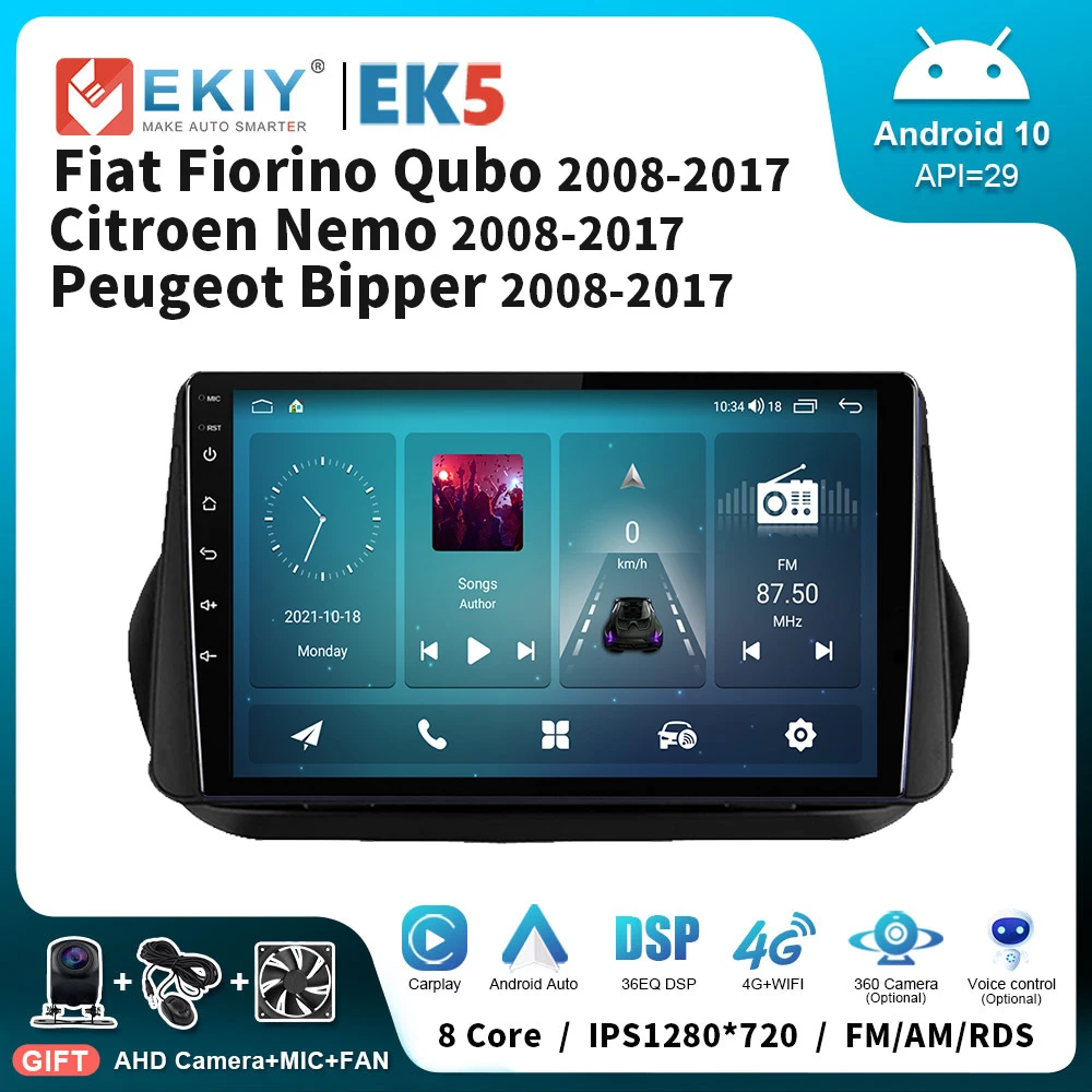 

Автомагнитола EKIY EK5 на Android для Fiat Fiorino Qubo /Citroen Nemo /Peugeot Bipper 2008-2017, стерео, GPS, мультимедийный плеер Carplay