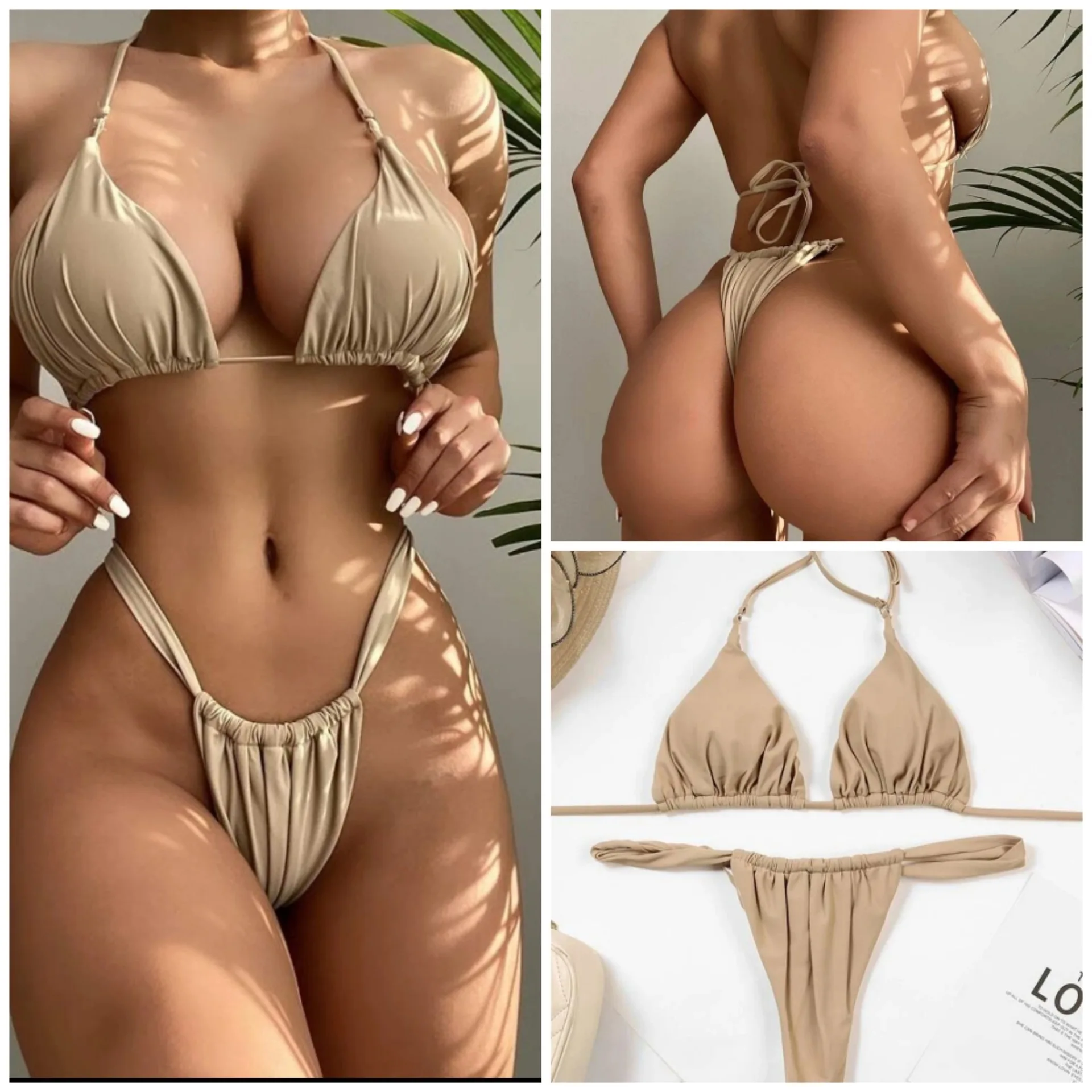

Sexy Bikini 2022 Pleated Bandeau Swimsuit Female Swimwear Women Mini Thong Bikini Set Bather Swimming Beachwear for Bathing Suit
