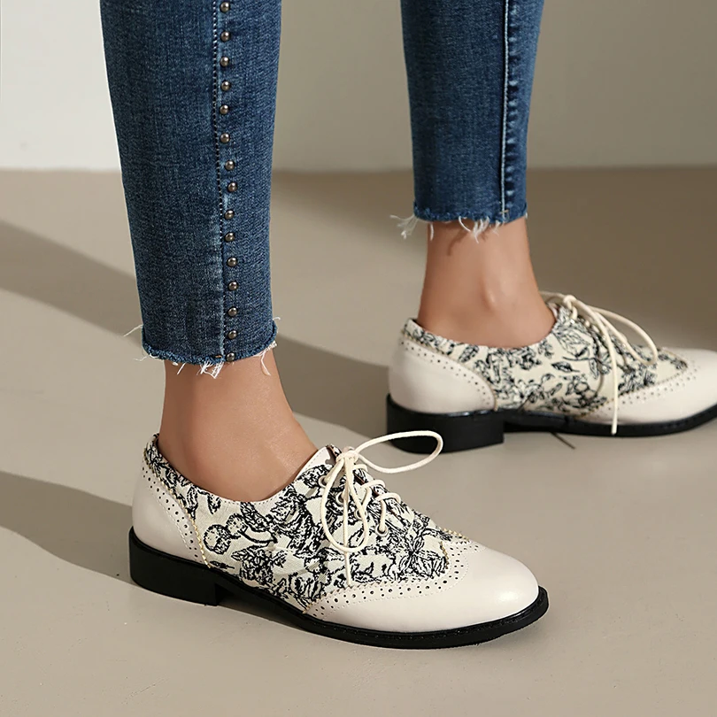 Женские Лоскутные Туфли Мэри Джейн вышитая цветочная ткань на шнуровке дышащая
