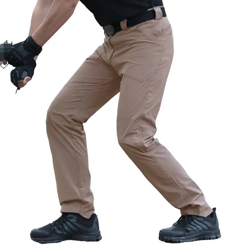 Mens Quick Dry Gray Outdoor Sports Regular Fit Military Work Stacked Camping Tourism Trousers Summer Male Tactical Cargo Pants