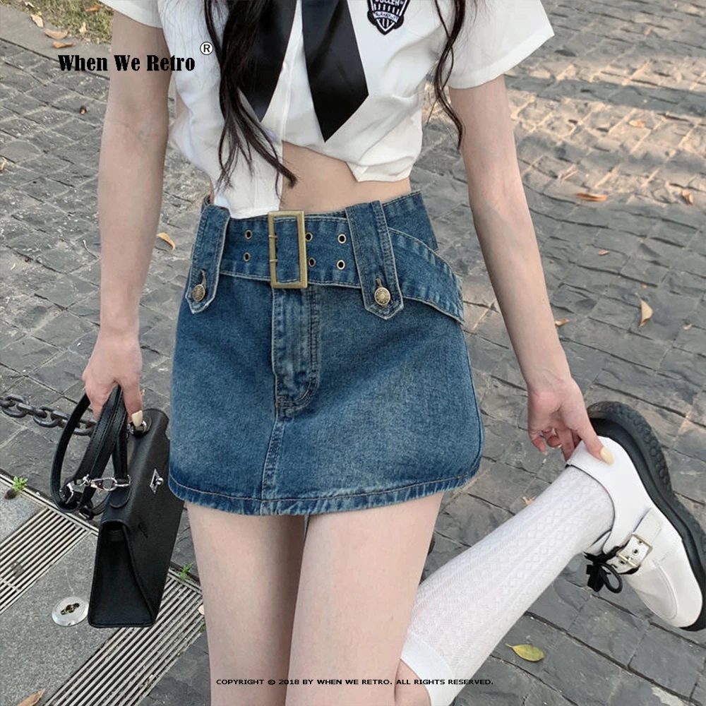 

Y2K винтажная Женская Корейская короткая джинсовая мини юбка-трапеция в стиле ретпи с высокой талией RS119