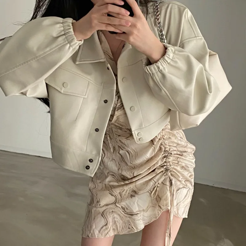 

Женская короткая куртка из искусственной кожи, с длинным рукавом