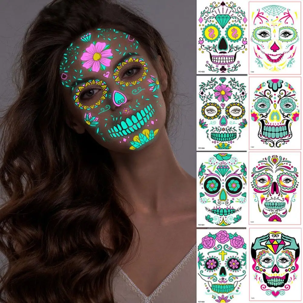 

Funny Halloween Luminous Tattoo Sticker Face Sticker Of Tattoos Decor Makeup Face Festive The Cosplay Day Facial Temporary G7F9