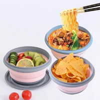 3pcs outdoor travel camping folding bowl silicone portable outdoor picnic supplies picnic tableware set compression bowls plates