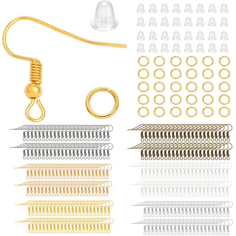 

QXTC 300PCS/Pack DIY Earring Findings Earrings Clasps Hooks Fittings DIY Jewelry Making Earplugs Alloy Hook Earwire Jewelry