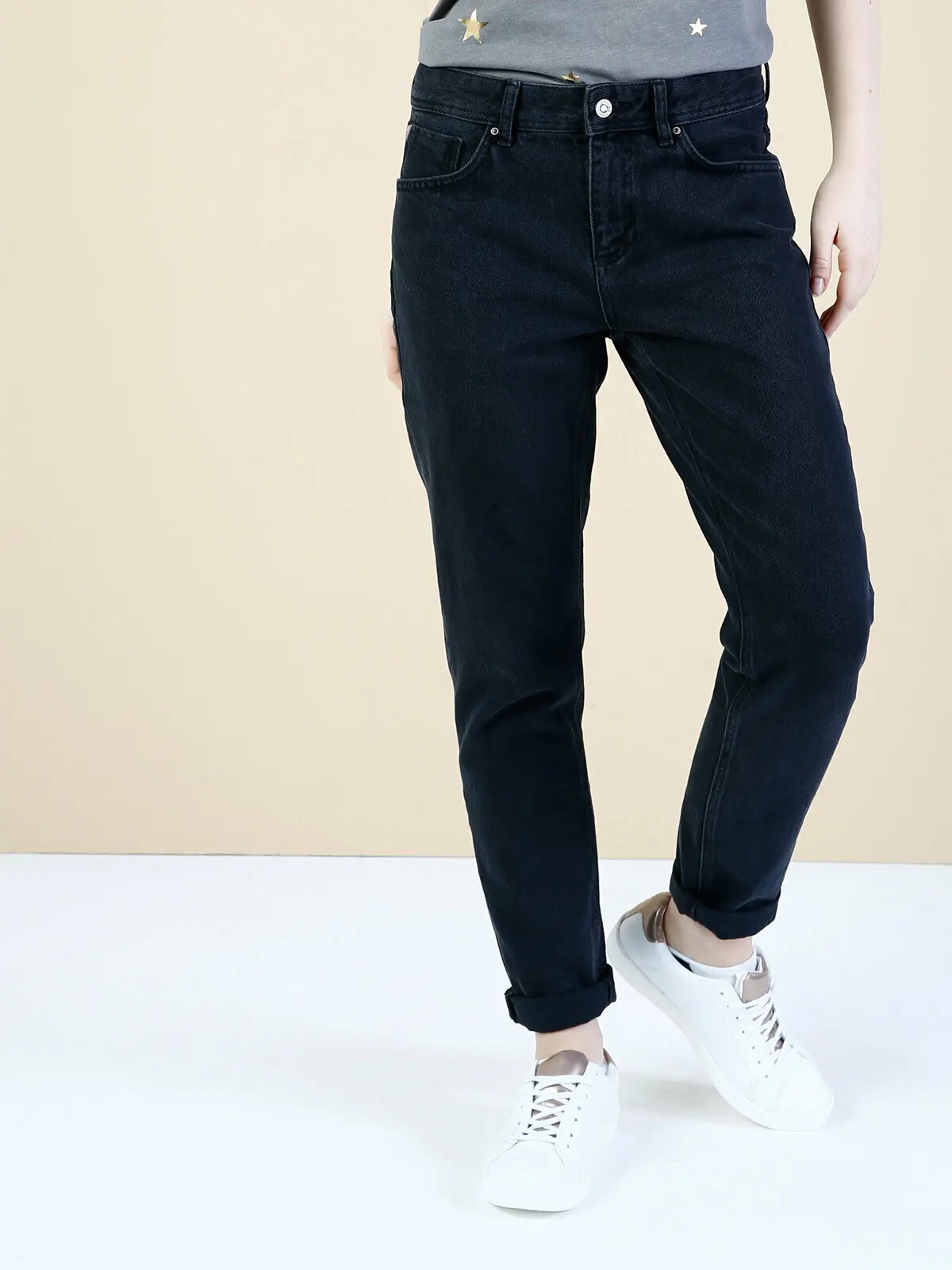 Женские облегающие брюки бойфренды Colins 892 джинсы с высокой посадкой черные
