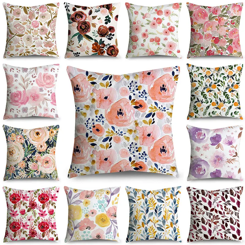 45cmX45cm Flower Pattern Sofa Print Cushion Case Livingroom Couch Decorative Throw Pillows