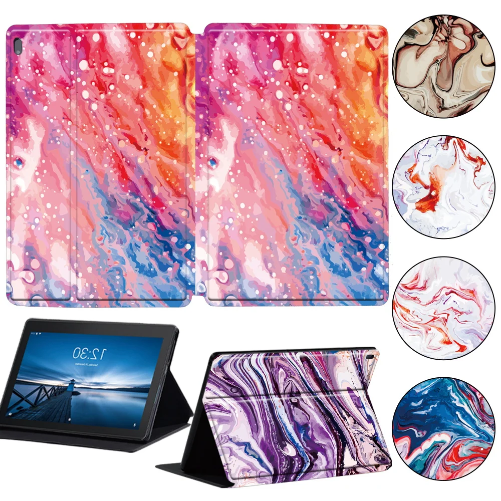 

For Lenovo Tab M7/M8/M10 FHD Plus Ink Paint Pattern Tablet Case Lenovo Tab E10/Tab M10 Printed PU Leather Stand Cover + Stylus