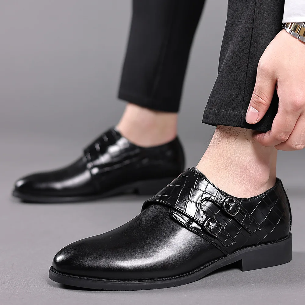 

Men's Fashion Buckle Shoes Men Splicing Leather Dress Business Office Oxfords Mens Wedding Party Shoes Slip-on Flats Plus Size