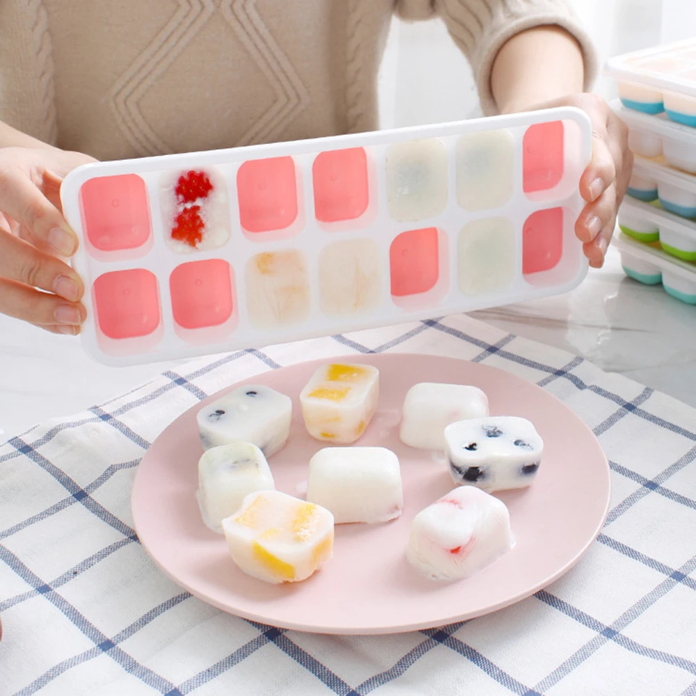 

14 Grids Silicone Ice Cube Tray Mold With Clear Cover Ice Box Kichen Summer Mould Fruit Maker Home Kitchen accessories ice Tray