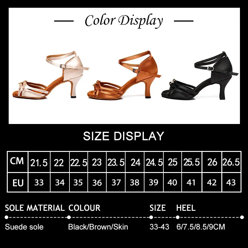 SWDZM Hot Sale Women Latin Dance Shoes Satin Salsa Sandal Ladies Ballroom Dancing Shoes High Heel Soft Sole Rhinestones Buckle