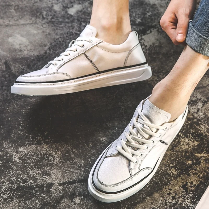 

Leather Genuine Mens Korean Style Non-Slip Vintage Round Toe Low-Top Breathable Fashion Casual Shoes Autumn New Sneakers Shoes