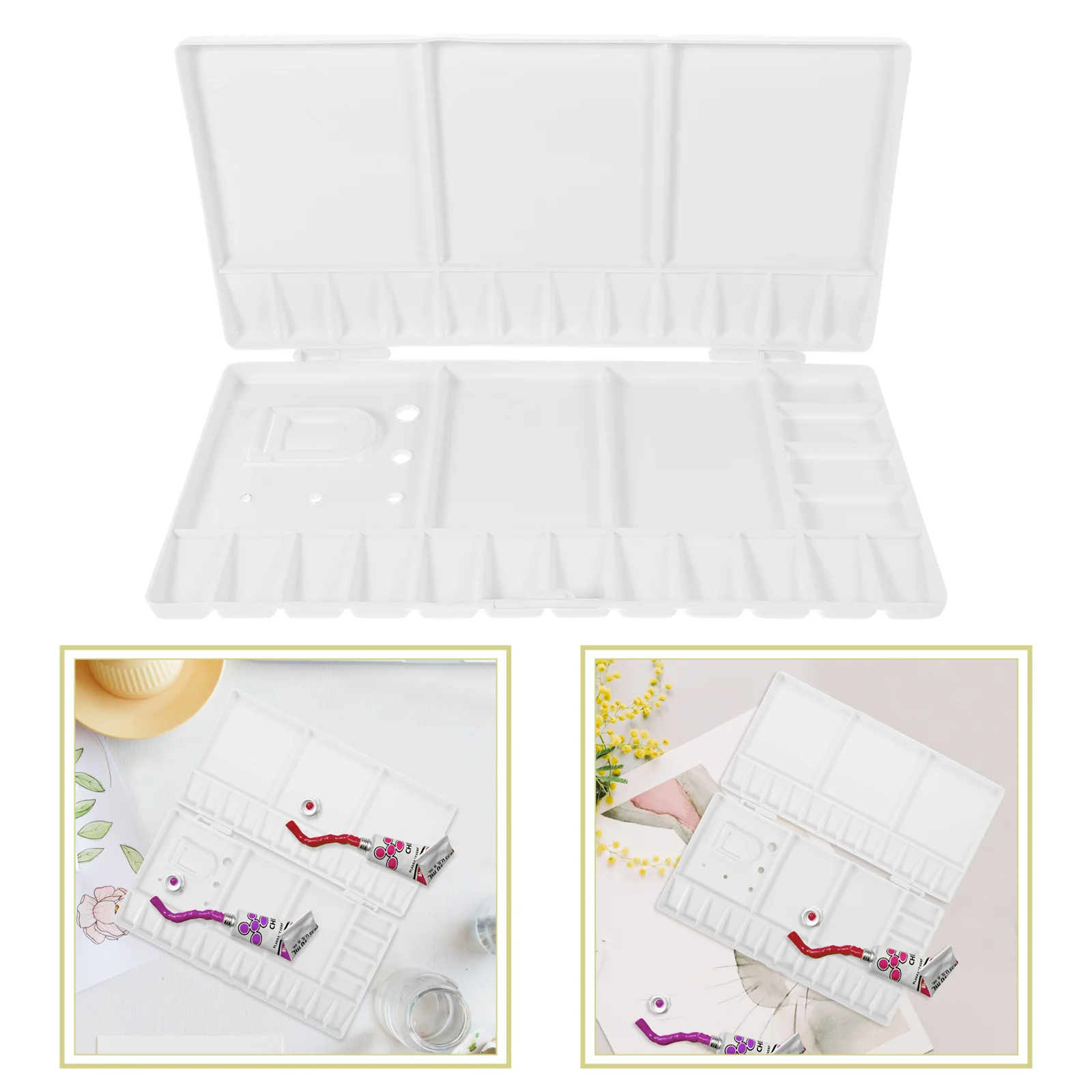 

1Pcs Watercolor Folding Tray Mixing Tray with Thumbhole and 33 Compartments for Gouache Oil Pigment Tool Stick