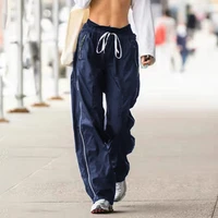 dark blue womens sports pants casual stylish summer basic wide leg trousers minimalist streetwear joggers harajuku