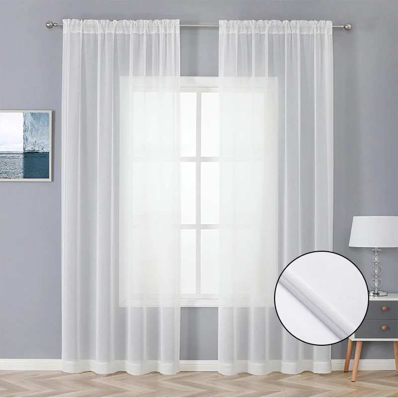 

BILEEHOME Solid White Tulle Sheer Curtains for Living Room Bedroom Modern Tulle Voile Curtain Finished Window Treatment Drapes