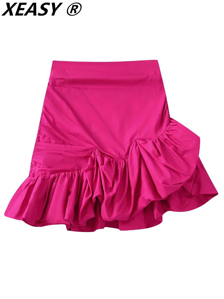 

XEASY Women Skirts Summer 2022 High-Waisted Skirt For Girls Woman Clothes Vintage Mini Skirts Ball Gown