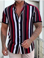 2022 new mens high quality shirt fashion stripes print short sleeve shirtspring and summer hirt men turn down collar button cas