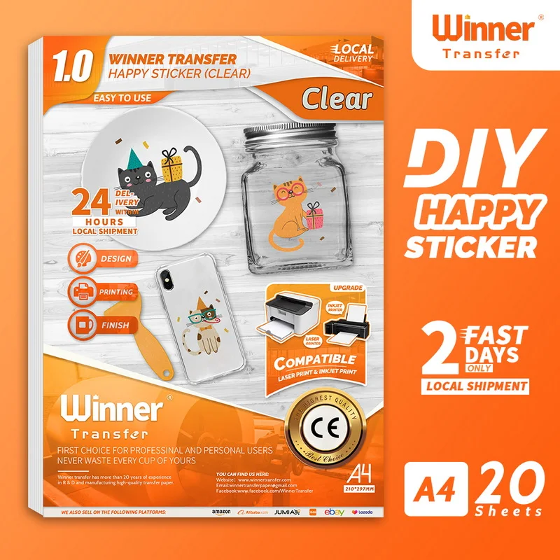 WinnerTransfer Clear  Happy Sticker  for Plate Furniture Phone  Household Stationery Supplies  Decorative stickers for Glass