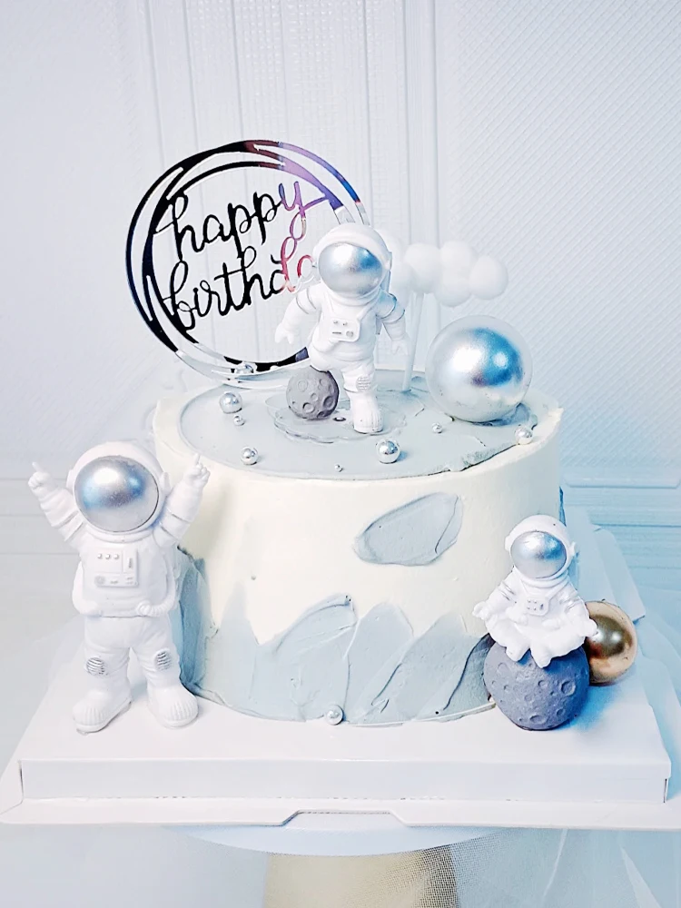

Universe Stars Rocket Astronaut Moon Happy Birthday Letter Decoration Cake Topper Dessert for Children's Day Lovely Gifts