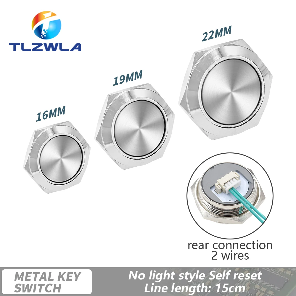 16/19/22mm Ultra Short LED Light Switch 12V 24V Momentary Self Reset Waterproof Metal Push Button Switch with Wire