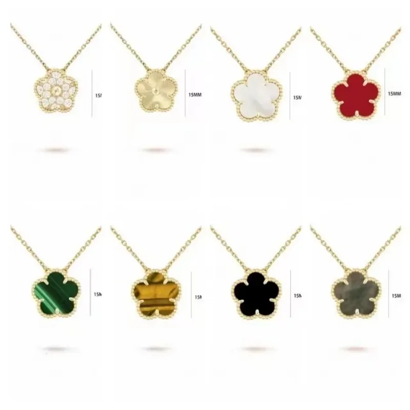 

Luxury clover flower necklace, sterling silver s925 agate shell necklace, women's 15mm pendant,