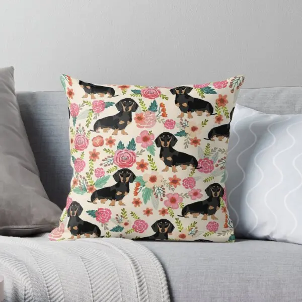 

Dachshund Dogs And Flowers Printing Throw Pillow Cover Car Waist Square Comfort Bedroom Fashion Cushion Pillows not include