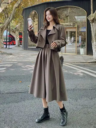 

Top women suit with skirt two-piece fshion short suit suit women spring nd utumn new Koren style loose high wist long skirt