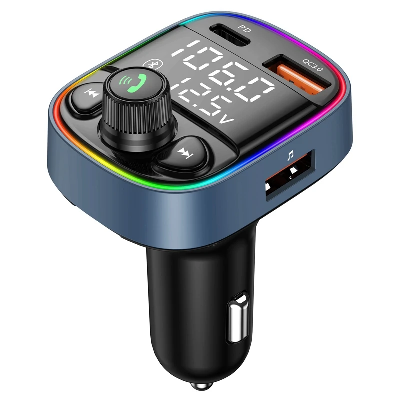 

Car MP3 Bluetooth FM Transmitter Bluetooth Player Colorful Atmosphere Breathing Light PD+QC3.0 Fast Charge