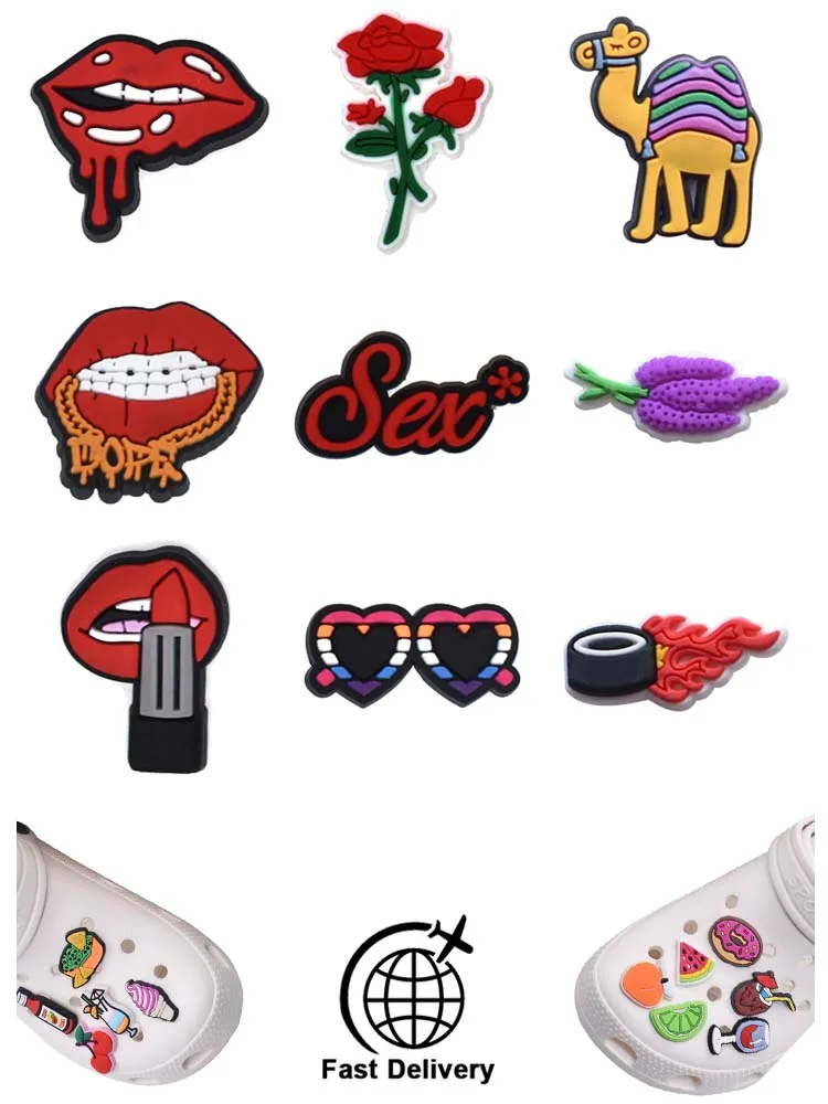 

1Pcs PVC Red Lips for Croc Charm DIY Shoes Accessories Badge Women Clogs Buckle Kids Pins Decoration Jeans X-mas Gift Wholesale