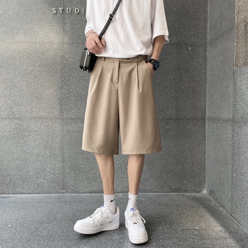 

Summer Suit Shorts Men Fashion Social Mens Dress Shorts Korean Loose Straight Ice Silk Shorts Mens Office Formal Shorts M-2XL
