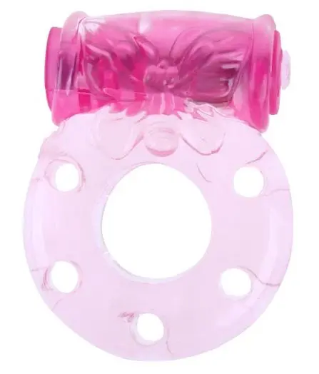 Розовое эрекционное кольцо с бабочкой на вибропуле | Эрекционные кольца