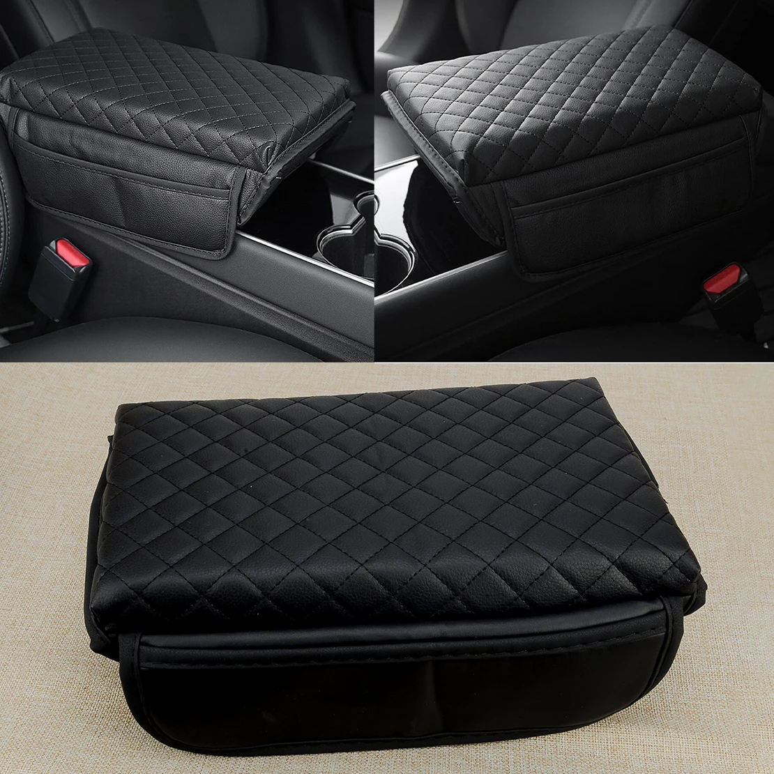 

Universal Car Auto Armrest Pad Protector Center Console Box Cushion Cover With Both Side Storage Bag Waterproof Black
