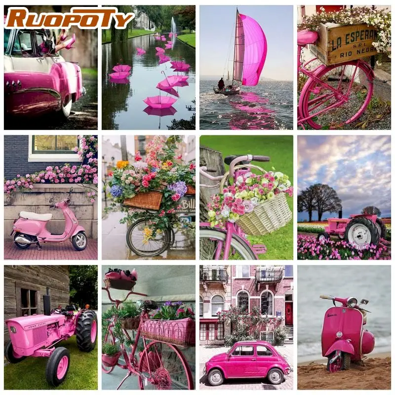 

RUOPOTY DIY Painting By Numbers Pink Cars Original Gift Painting By Number Creative Painitng Home Dceor