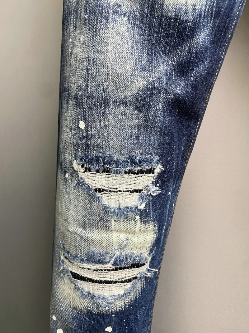 Dsquared2 Classic Men's Ripped Jeans Jogging Track Pants Frayed Holes Patch  Jeans 9819