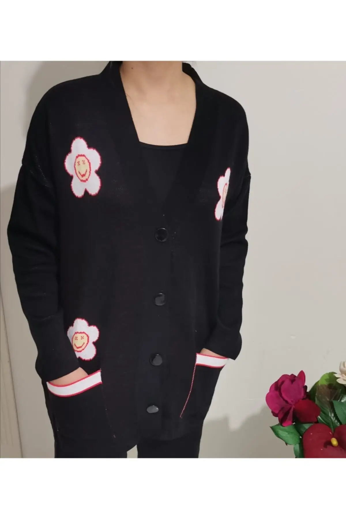 

Women's Cardigan Daisy pattern Casual Knitted High Quality Fashion Cardigan Sweaters Loose Sweater Jumper