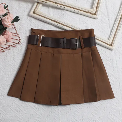 Pleated Short Skirts Korean Fashion Skirts Solid Color A-line Belted Skirt Summer Skirts For Women Casual Streetwear Jupe New